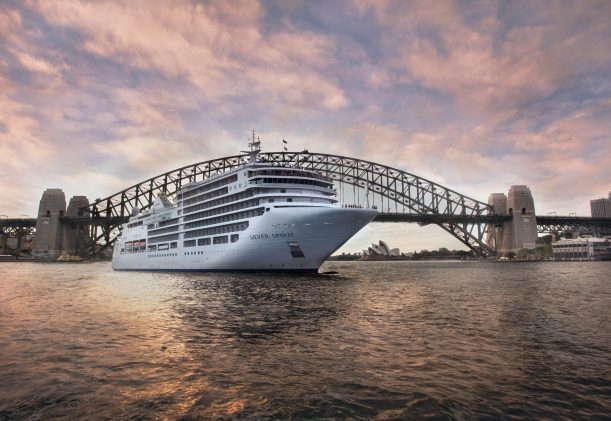 Silver Spirit in front of the famous Sydney Harbour Bridge.